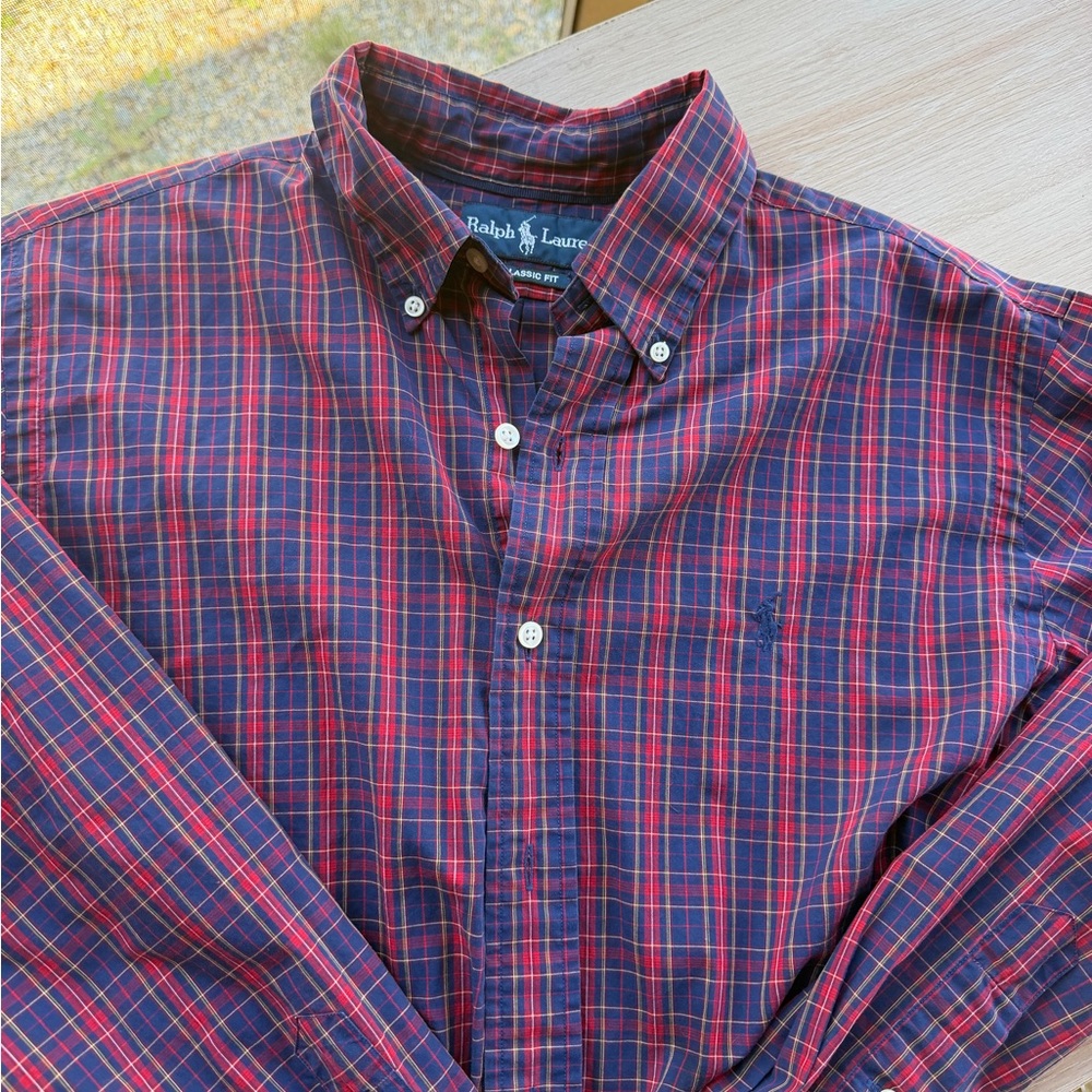 Ralph Lauren Red & Navy Plaid Cotton Button-Down Shirt